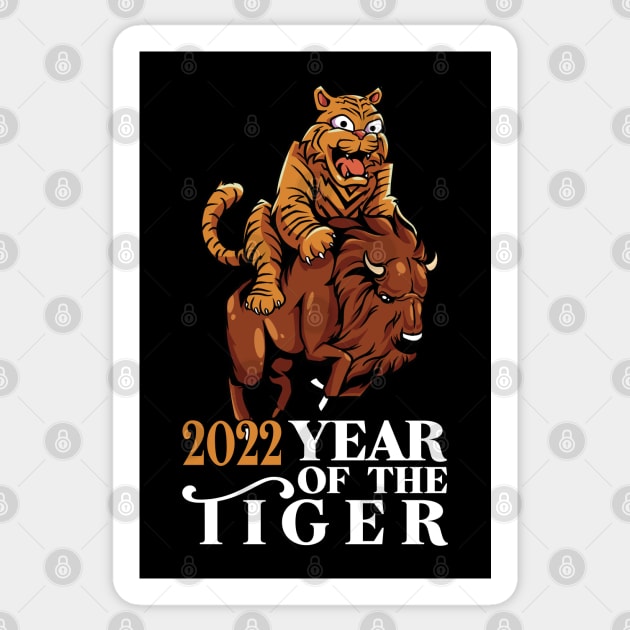 Tiger riding buffalo - 2022 Year of the tiger Sticker by Modern Medieval Design